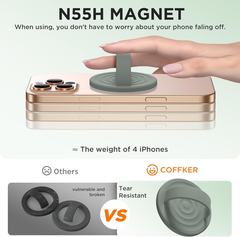 COFFKER Magnetic Phone Grip Ring Holder, Liquid Silicone Magnet Cell Phone Grip Finger Loop, Compatible with Magsafe, Back of Phone for iPhone 17/16/15/14/13/12 Series, Calke Green - Image 5